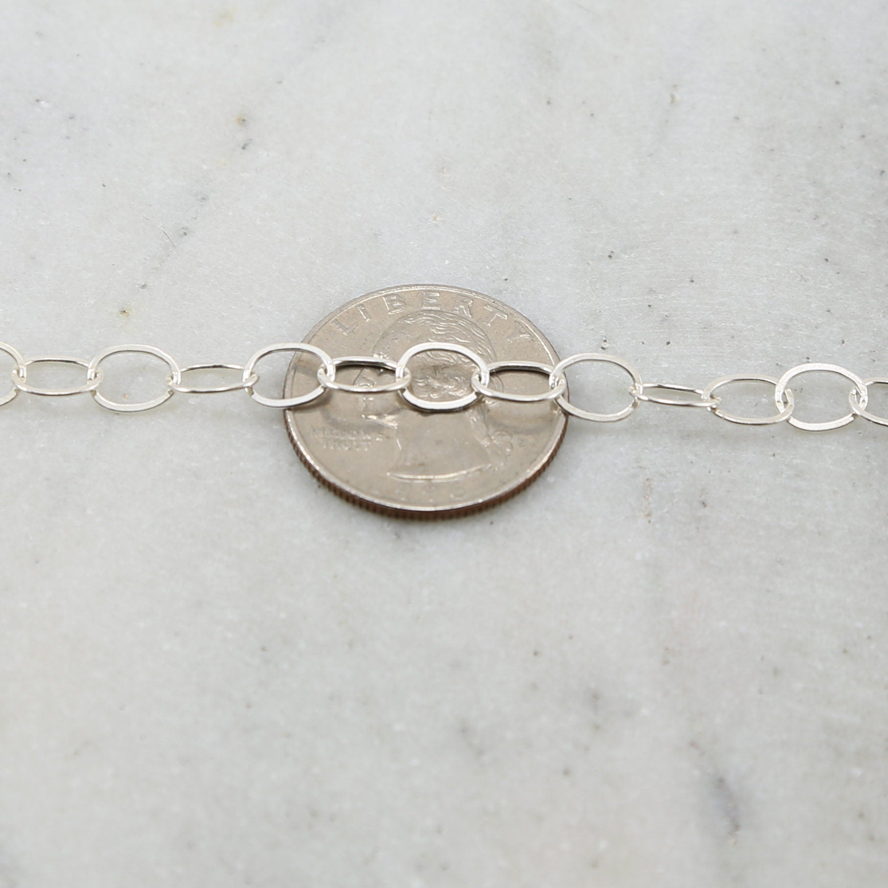 Sterling Silver Large Flat Link Oval Chain Extender Chain – Sold by the Foot