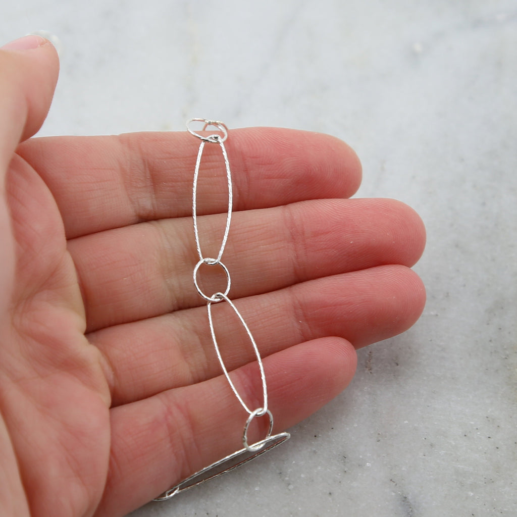 Sterling Silver Large Textured Hammered Oval and Circle – Sold by the Foot