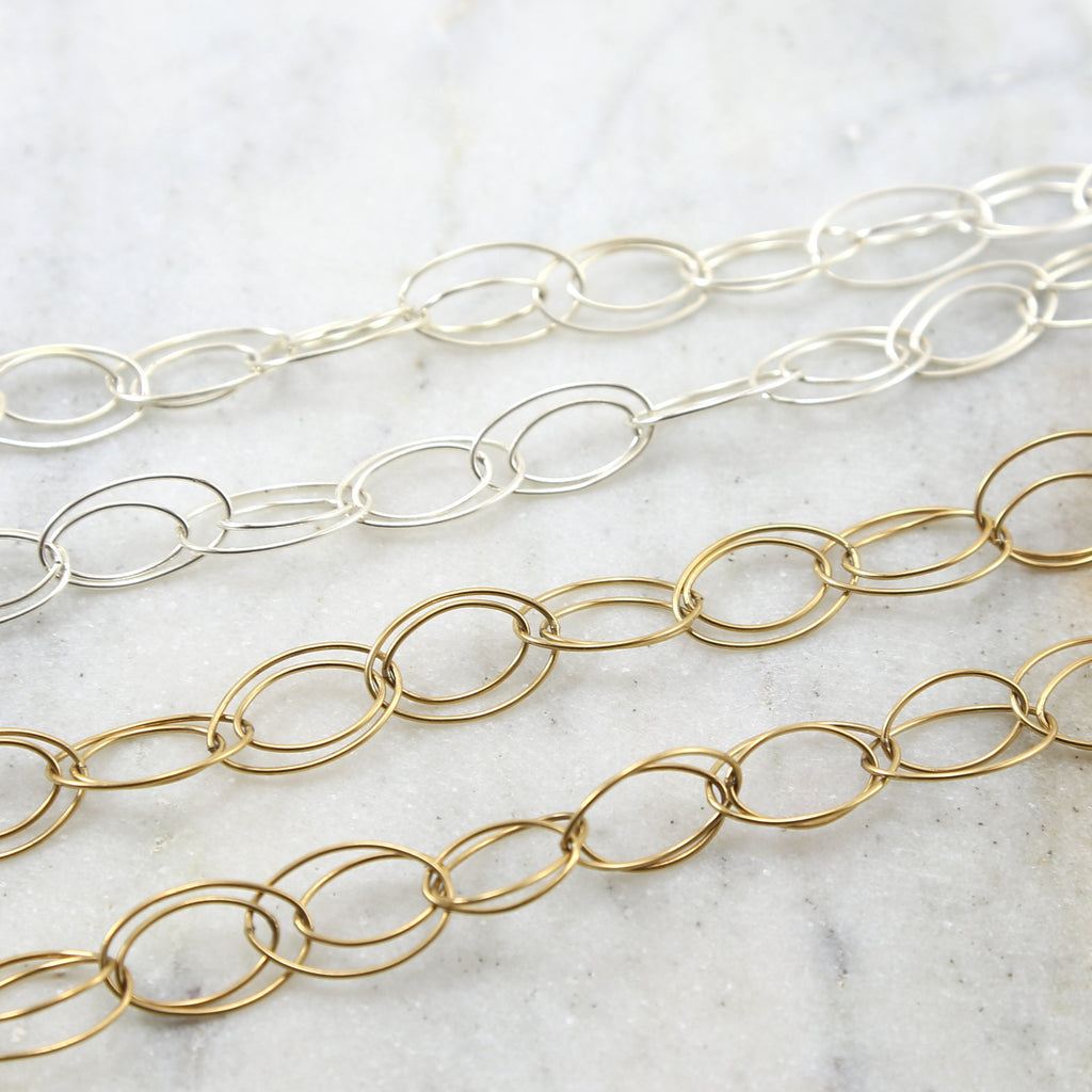 Sterling Silver or 14K Gold Filled Large Layered Oval – Sold by the Foot