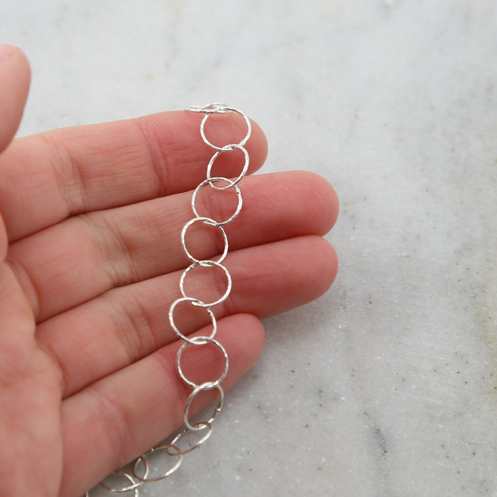 Sterling Silver 9mm Textured Hammered Round Circle Chain – Sold by the Foot