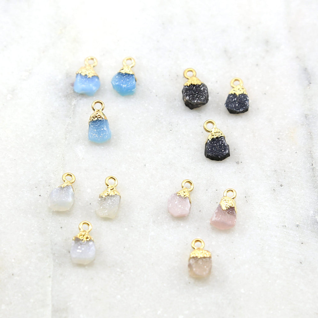 Vermeil or Gold Plated Teardrop Shaped Druzy Charm 1 Loop Pendant Drop Charm