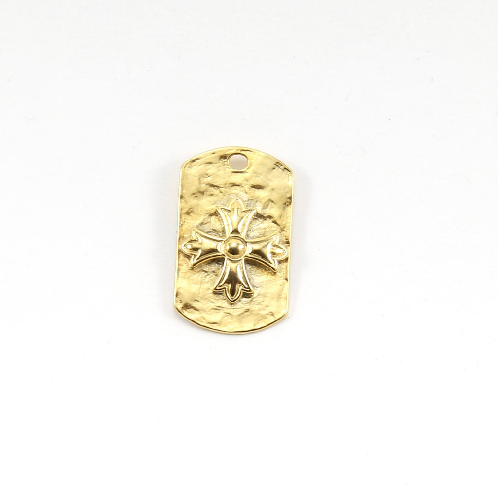 31mmx19mm Vermeil Large Cross Dog Tag Hammered Textured Pendant Charm