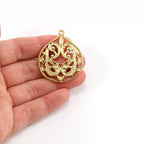 38mmx32mm Vermeil Large Filigree Art Decor Victorian Teardrop Pendant