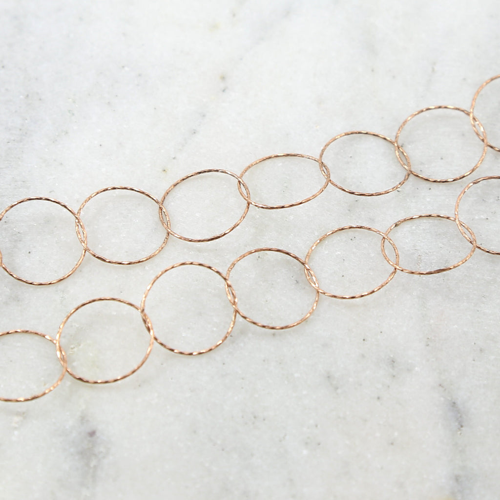 Rose Gold Filled Textured 16mm Ring Rope Circle Accent – Sold by the Foot