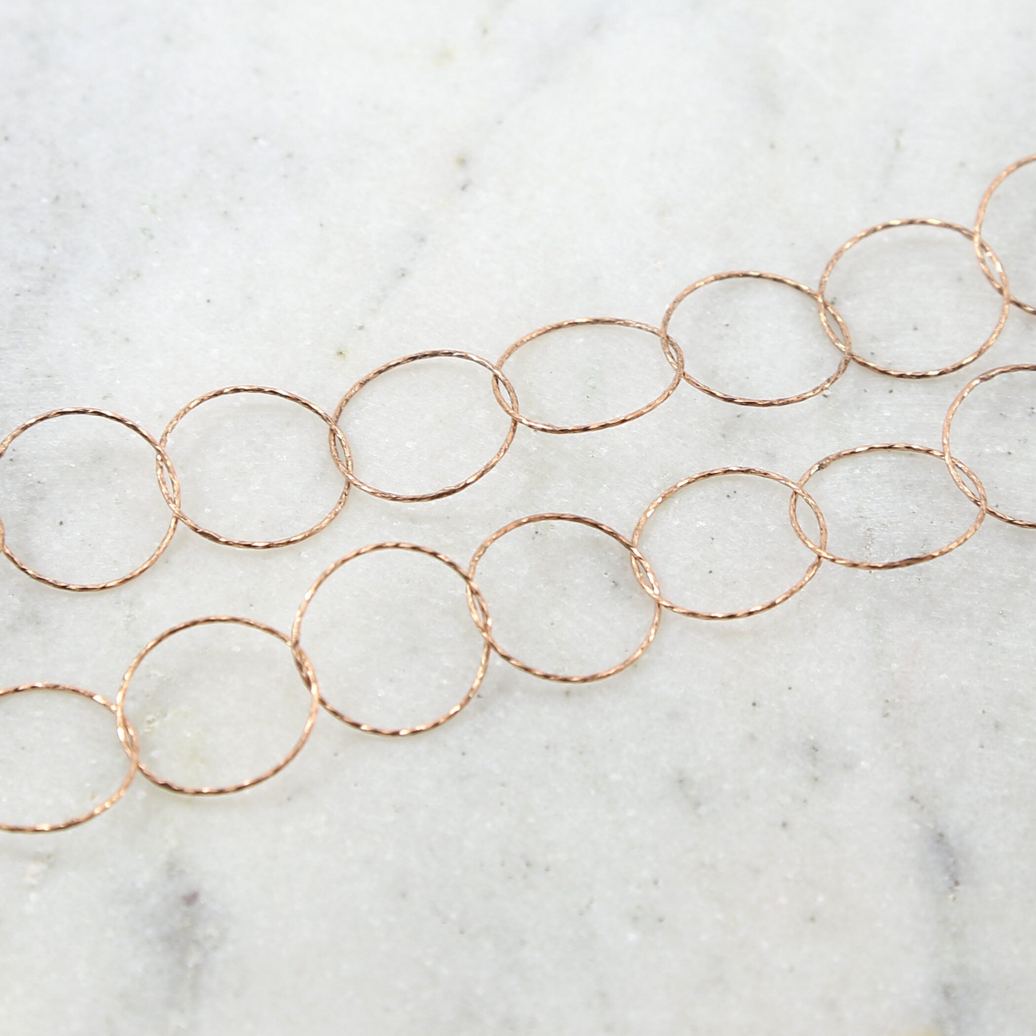 Rose Gold Filled Textured 16mm Ring Rope Circle Accent – Sold by the Foot