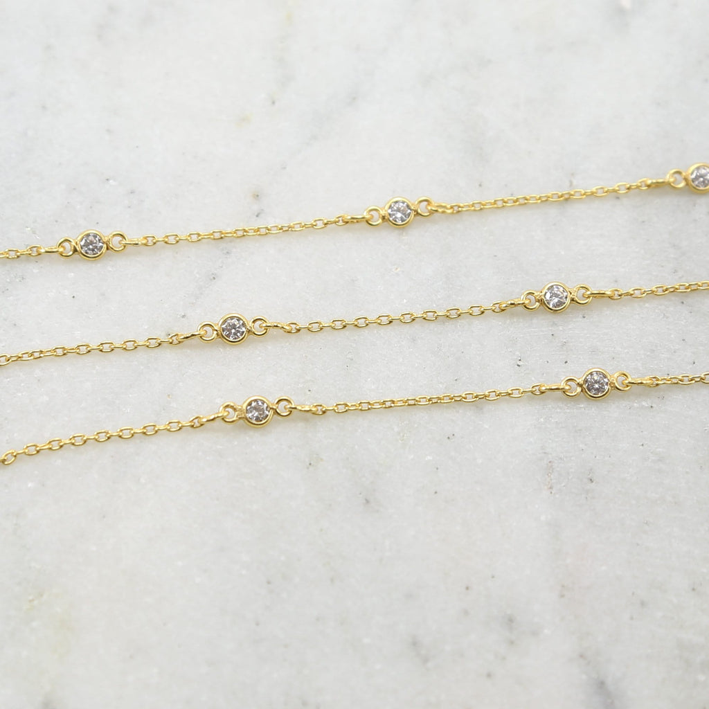 Sterling Silver or Vermeil Tiny Circle Round CZ Cubic – Sold by the Foot