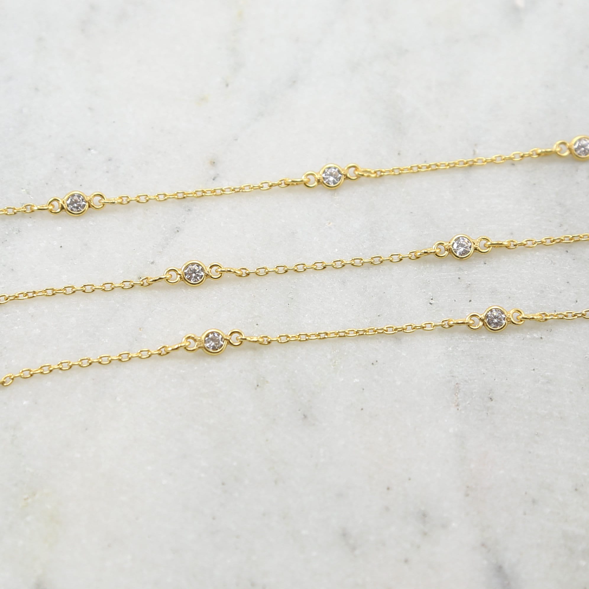 Sterling Silver or Vermeil Tiny Circle Round CZ Cubic – Sold by the Foot
