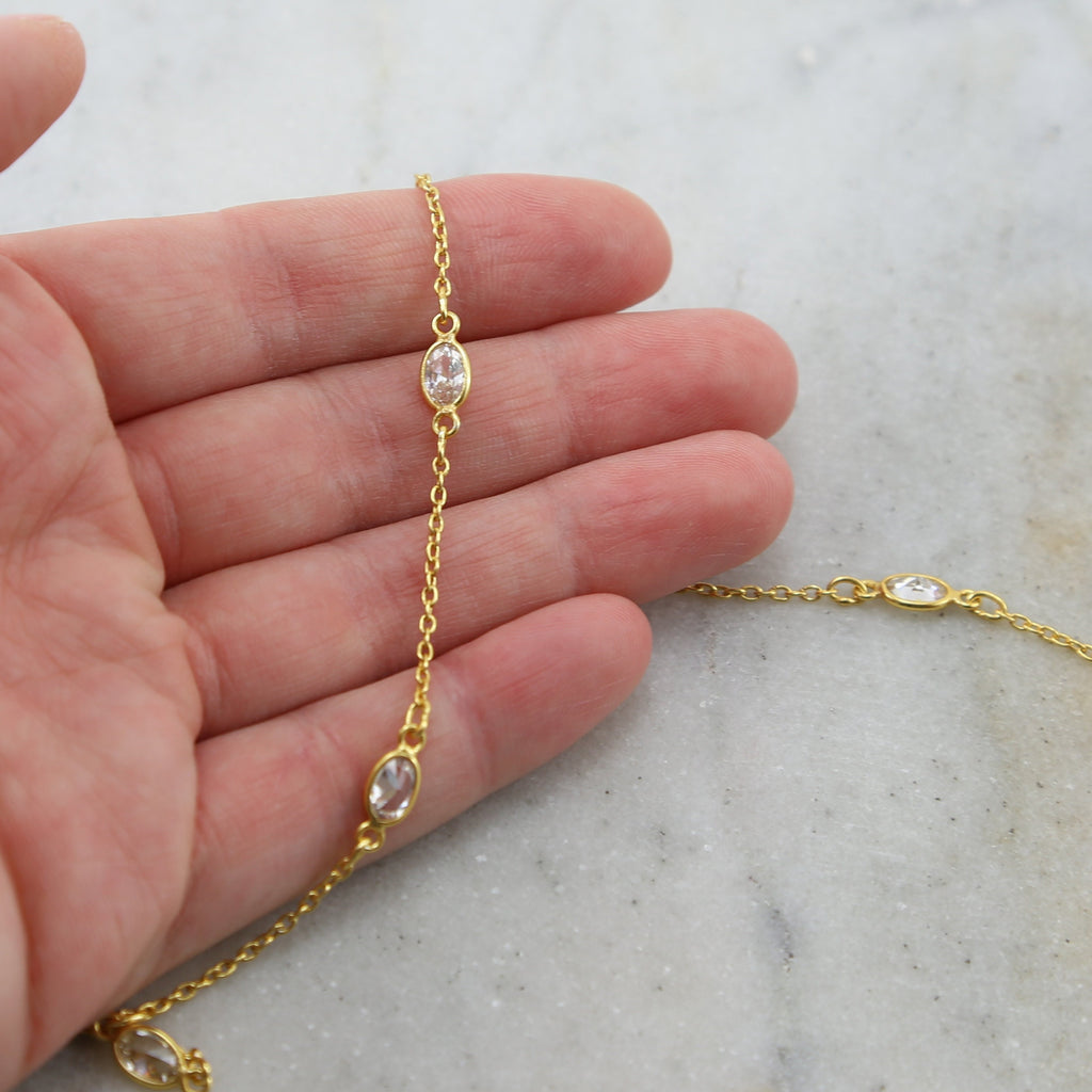 Sterling Silver or Vermeil Tiny Oval CZ Cubic Zirconia – Sold by the Foot