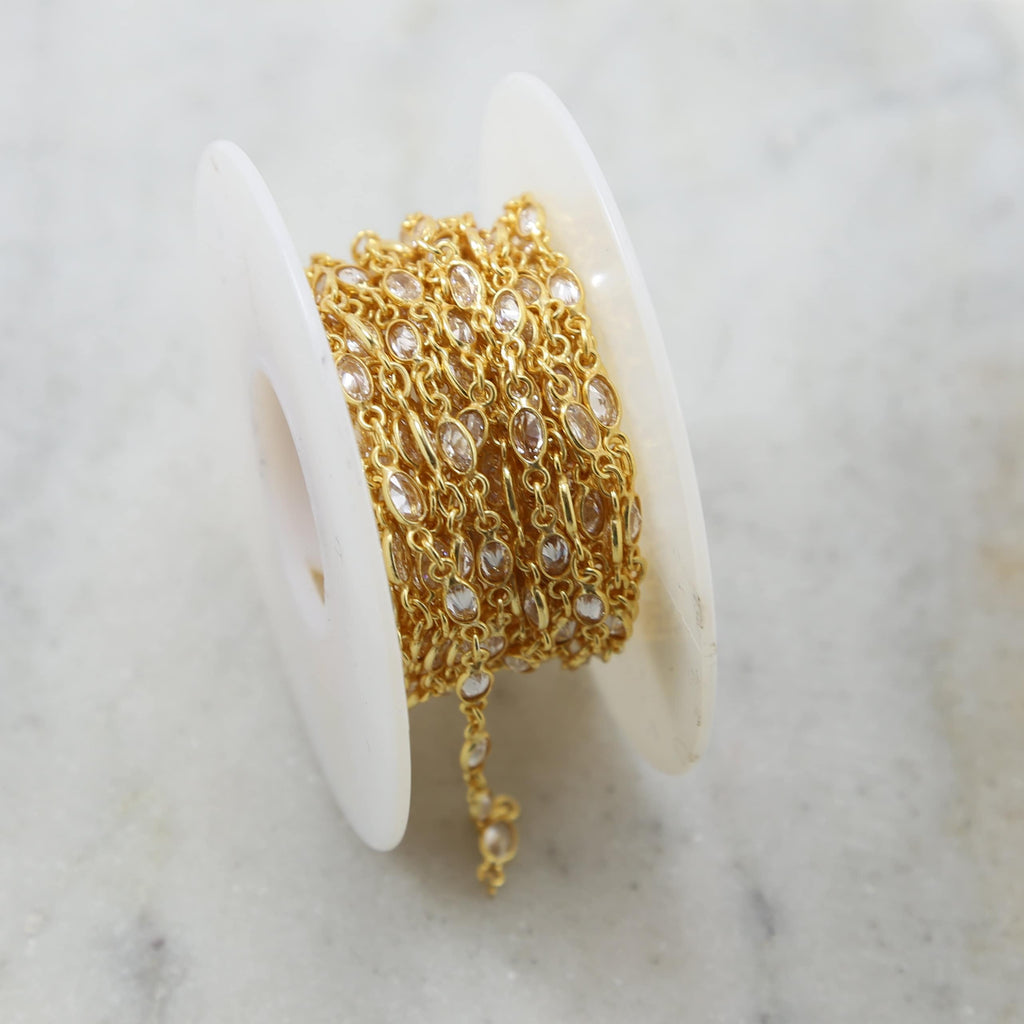 Sterling Silver or Vermeil Oval CZ Cubic Zirconia Stone – Sold by the Foot