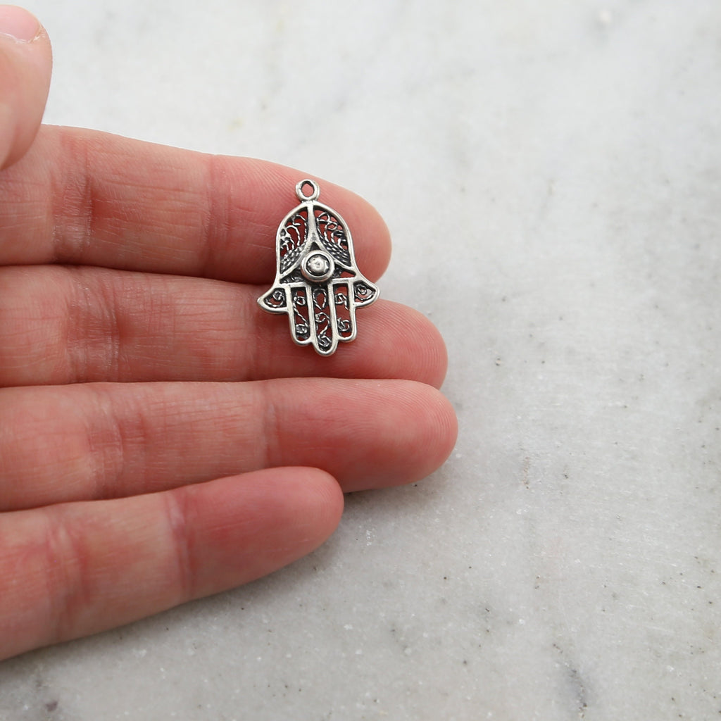 Sterling Silver Hamsa Hand Filigree Life Good Luck Fortune Happiness