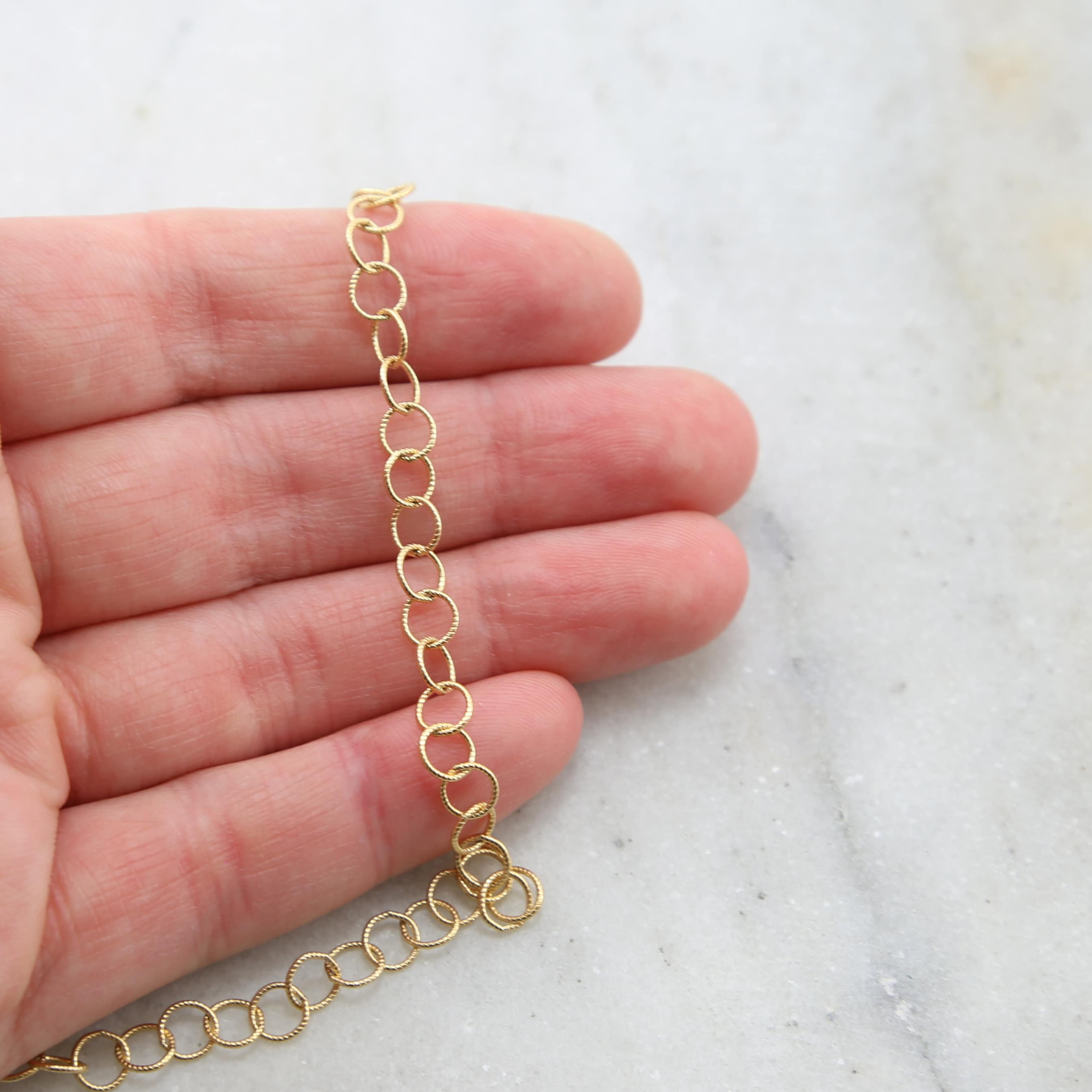 Sterling Silver or 14K Gold Filled Round Link Textured – Sold by the Foot