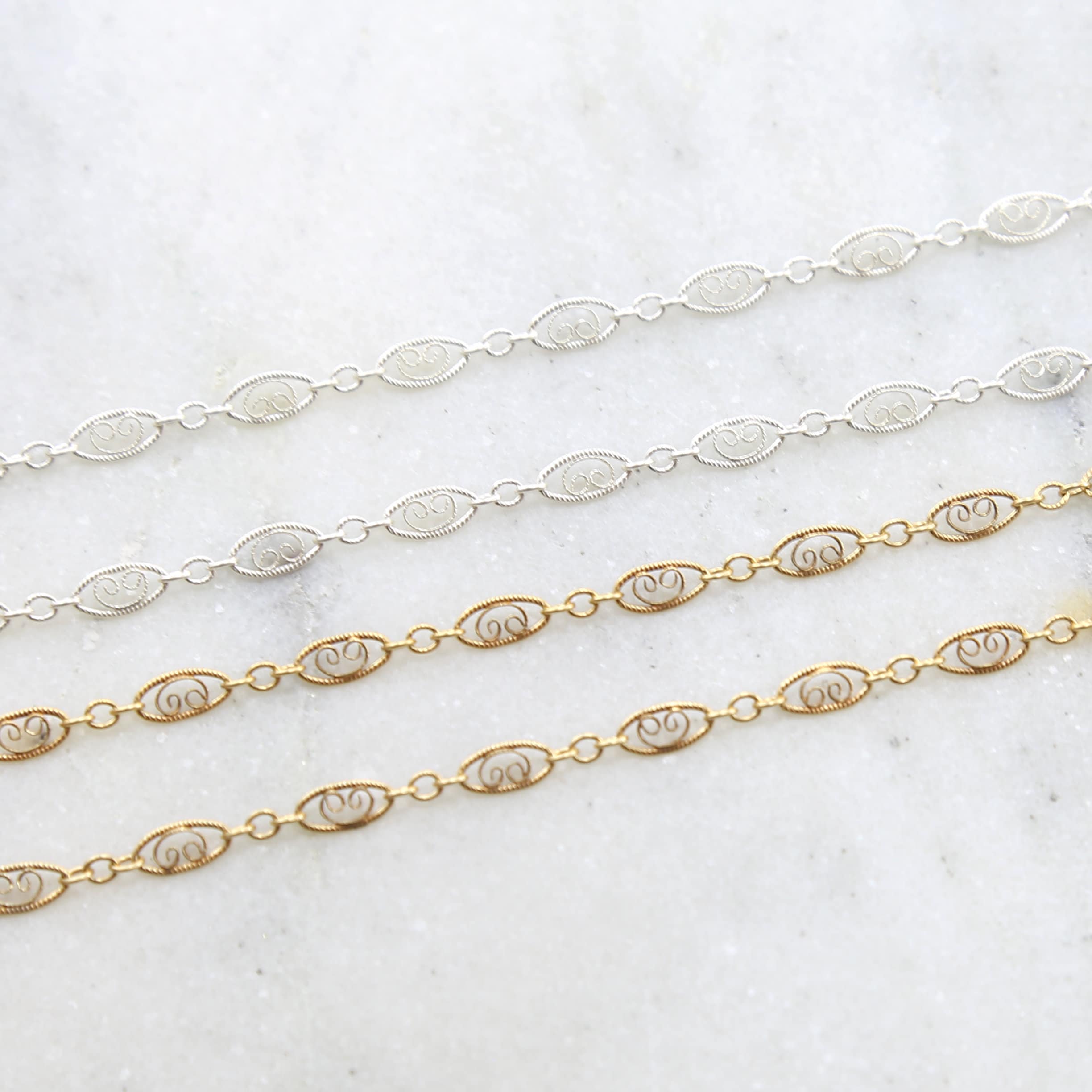 Sterling Silver or 14K Gold Filled Fancy Lace Oval – Sold by the Foot