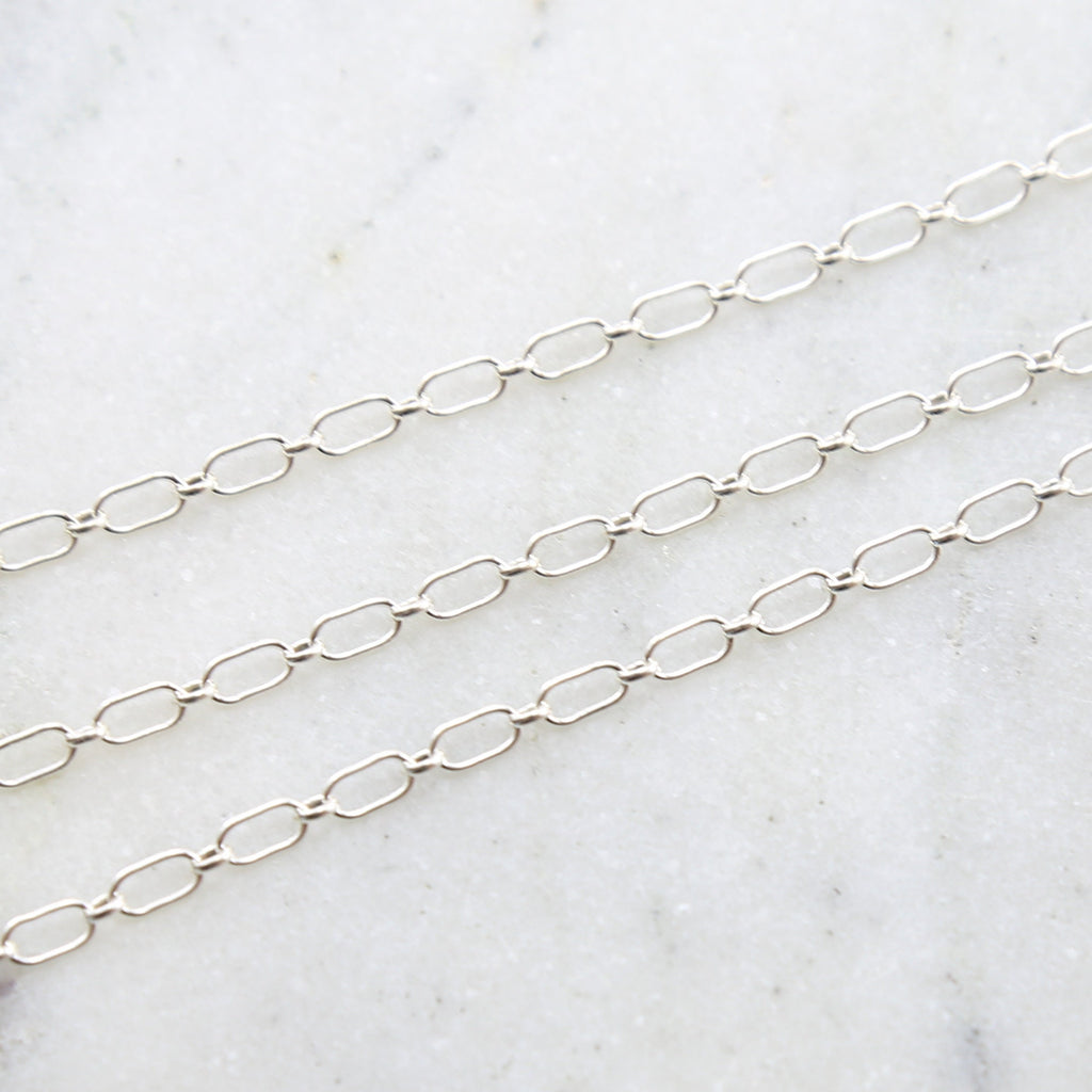 Sterling Silver Sturdy Rectangular Oval Link Chain 6mmx3mm – Sold by the Foot