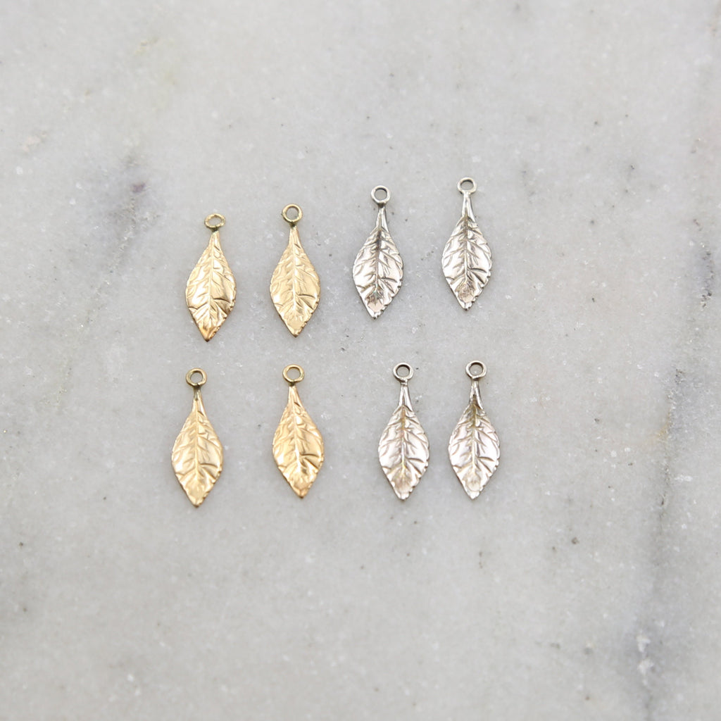 Sterling Silver or 14K Gold Filled Thin Delicate Detailed Leaf Charm (4pc)
