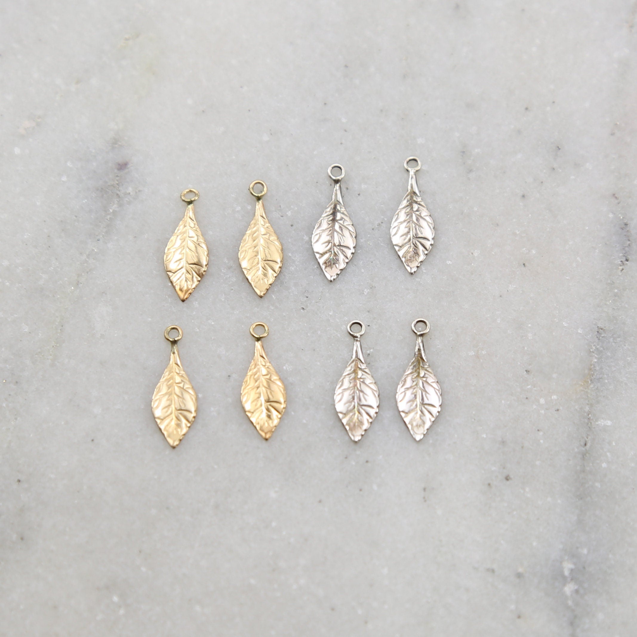 Sterling Silver or 14K Gold Filled Thin Delicate Detailed Leaf Charm (4pc)
