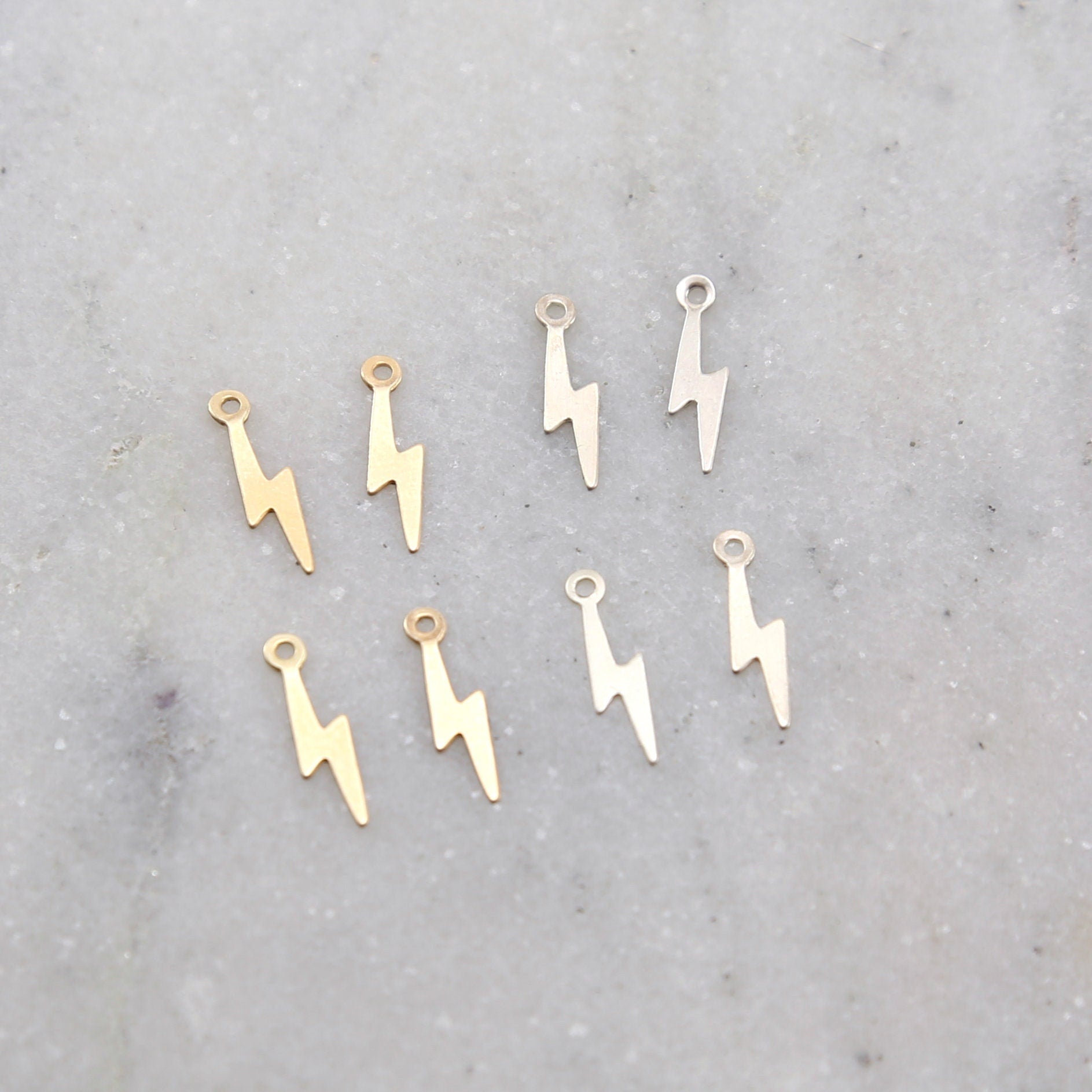Sterling Silver or 14K Gold Filled Dainty Lightning Bolt Charm (4pc)