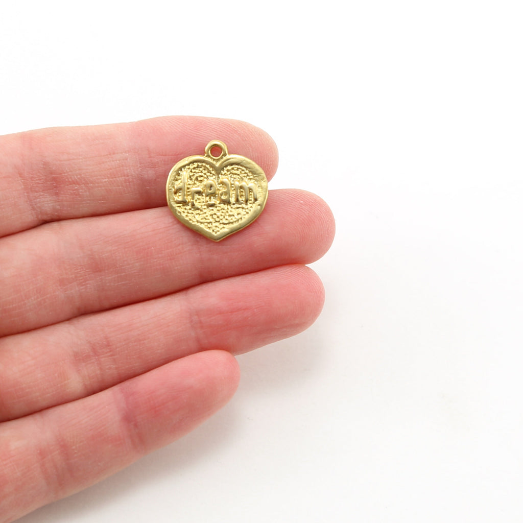 16mmx18mm Sterling Silver or Vermeil Textured Dream Heart Inspirational Word