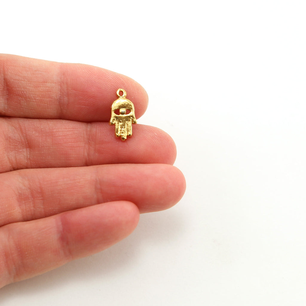 14mmx8mm Sterling Silver or Vermeil Small Hamsa with Evil Eye Charm