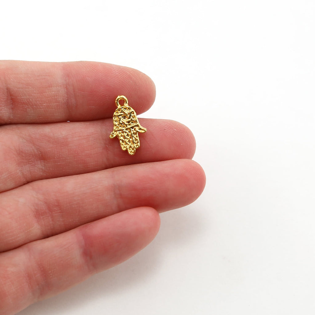 15mmx8mm Sterling Silver or Vermeil Textured Hamsa with Star of David Charm