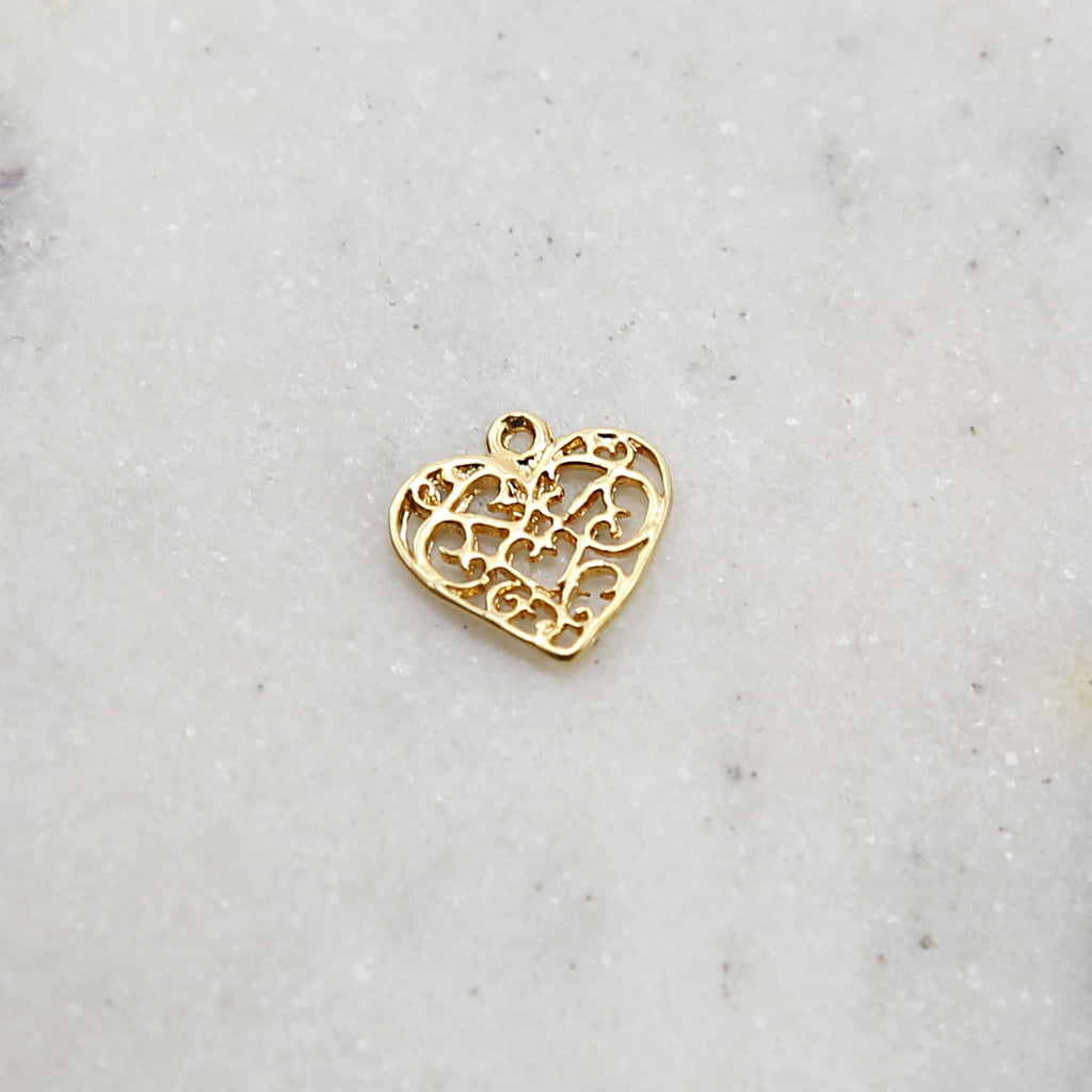 Sterling Silver or Vermeil Fancy Filigree or Heart Charm Valentines Day
