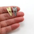 Sterling Silver or Vermeil Long Artisan Textured Hammered Heart Button