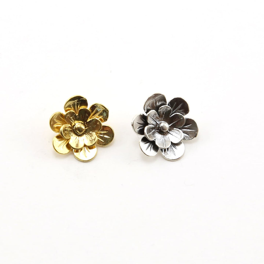 13mm Sterling Silver or Vermeil Layered Flower Daisy Button in or Shiny Wrap