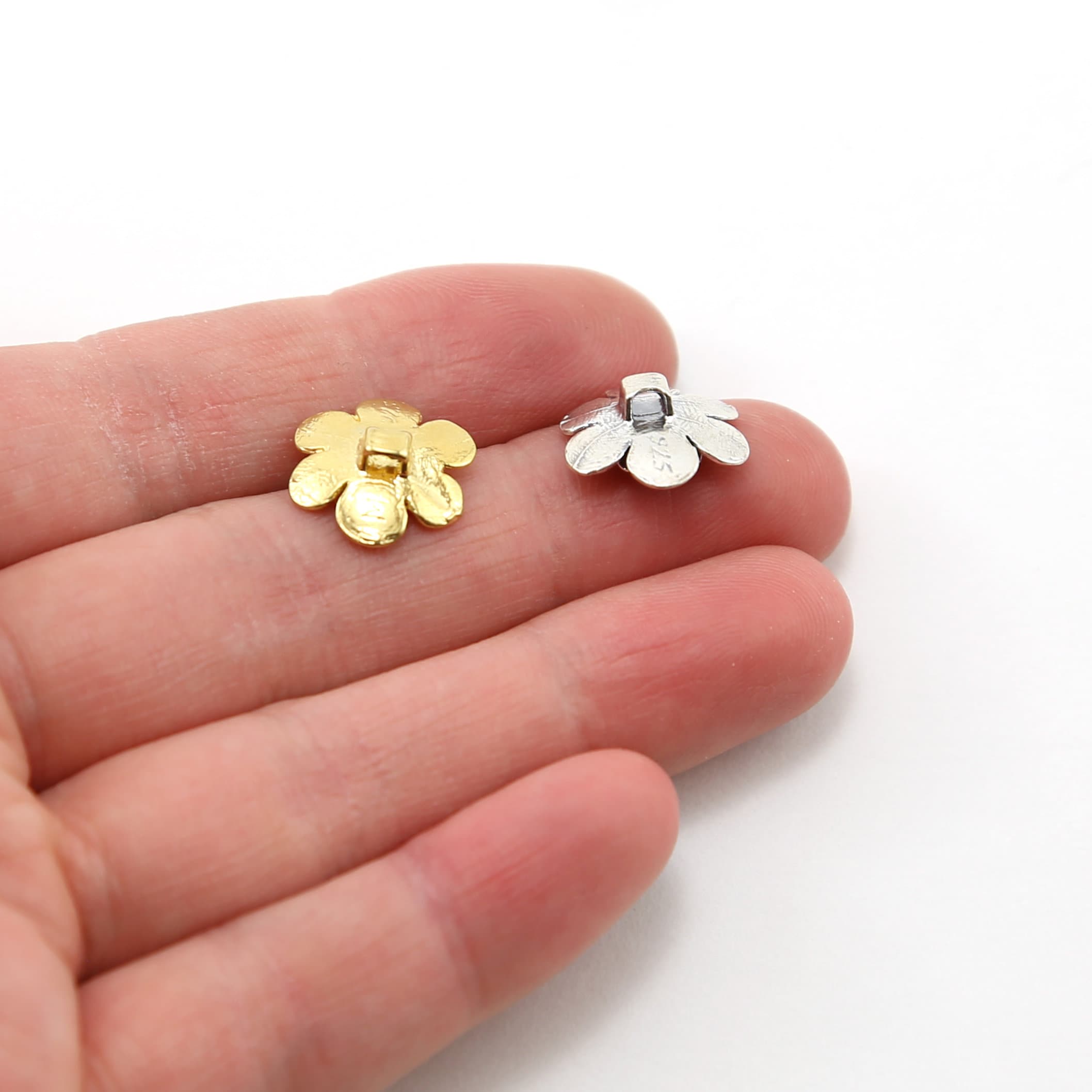 13mm Sterling Silver or Vermeil Layered Flower Daisy Button in or Shiny Wrap