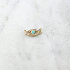 Rhodium Plated Gold Pave CZ Evil Eye Connector with Blue Stone