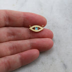 Rhodium Plated Gold Pave CZ Evil Eye Connector with Blue Stone