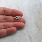 Rhodium Plated Gold Pave CZ Evil Eye Connector with Blue Stone