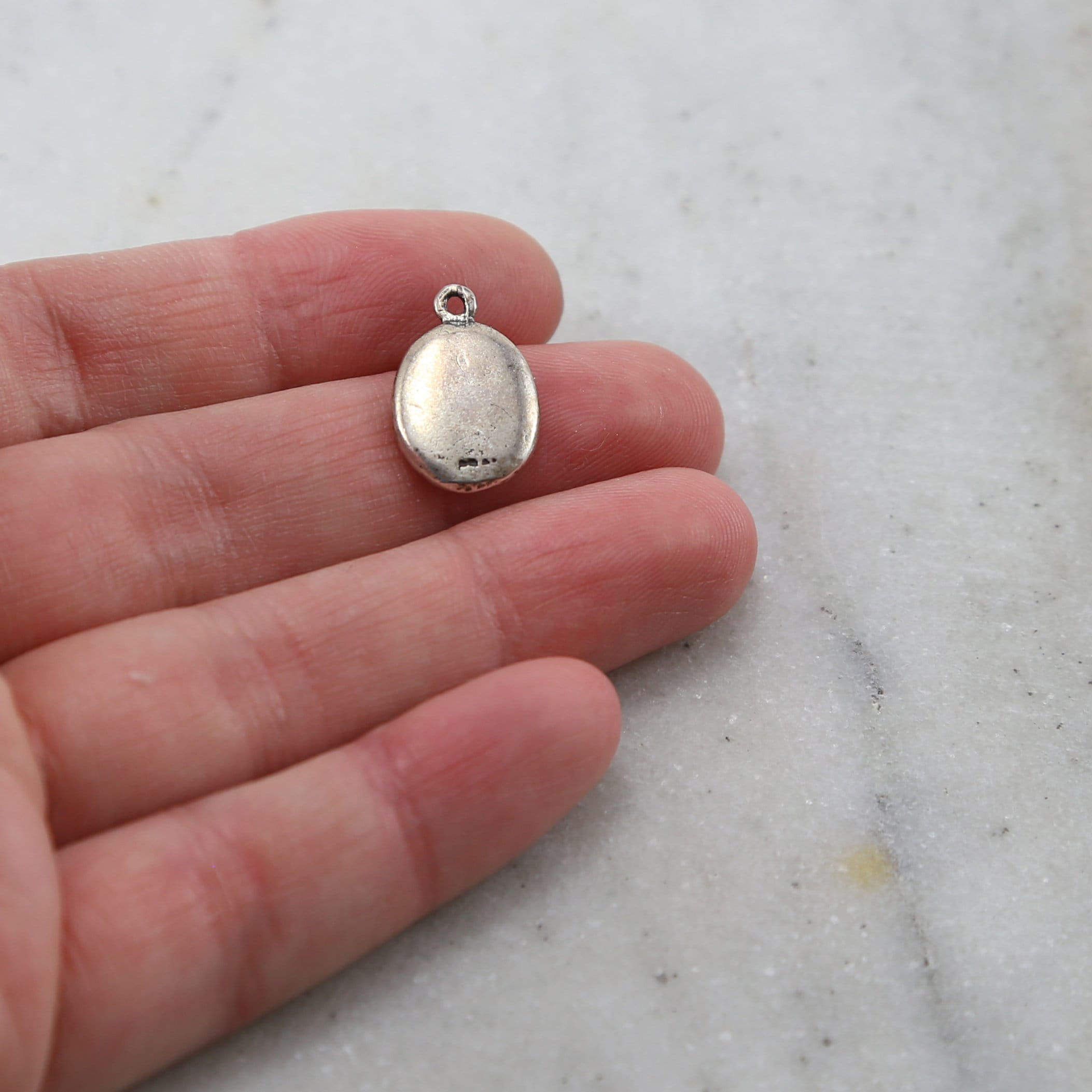 Sterling Silver or Vermeil Love or Believe Stamped Organic Shape Rounded Oval