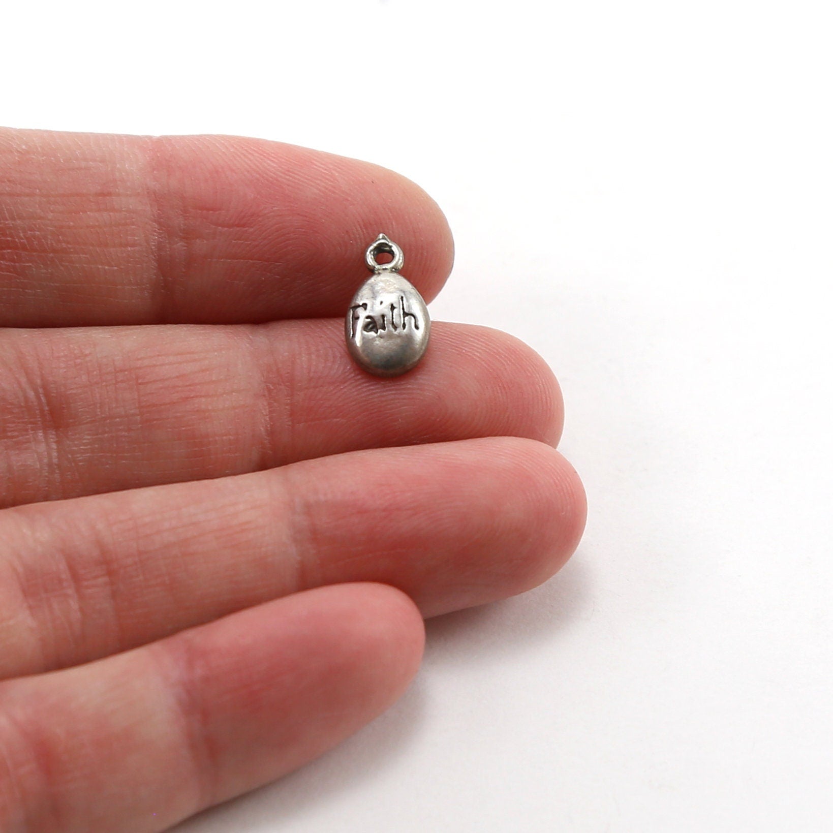 Sterling Silver Passion Faith Hope Stamped Organic Shape Rounded Oval