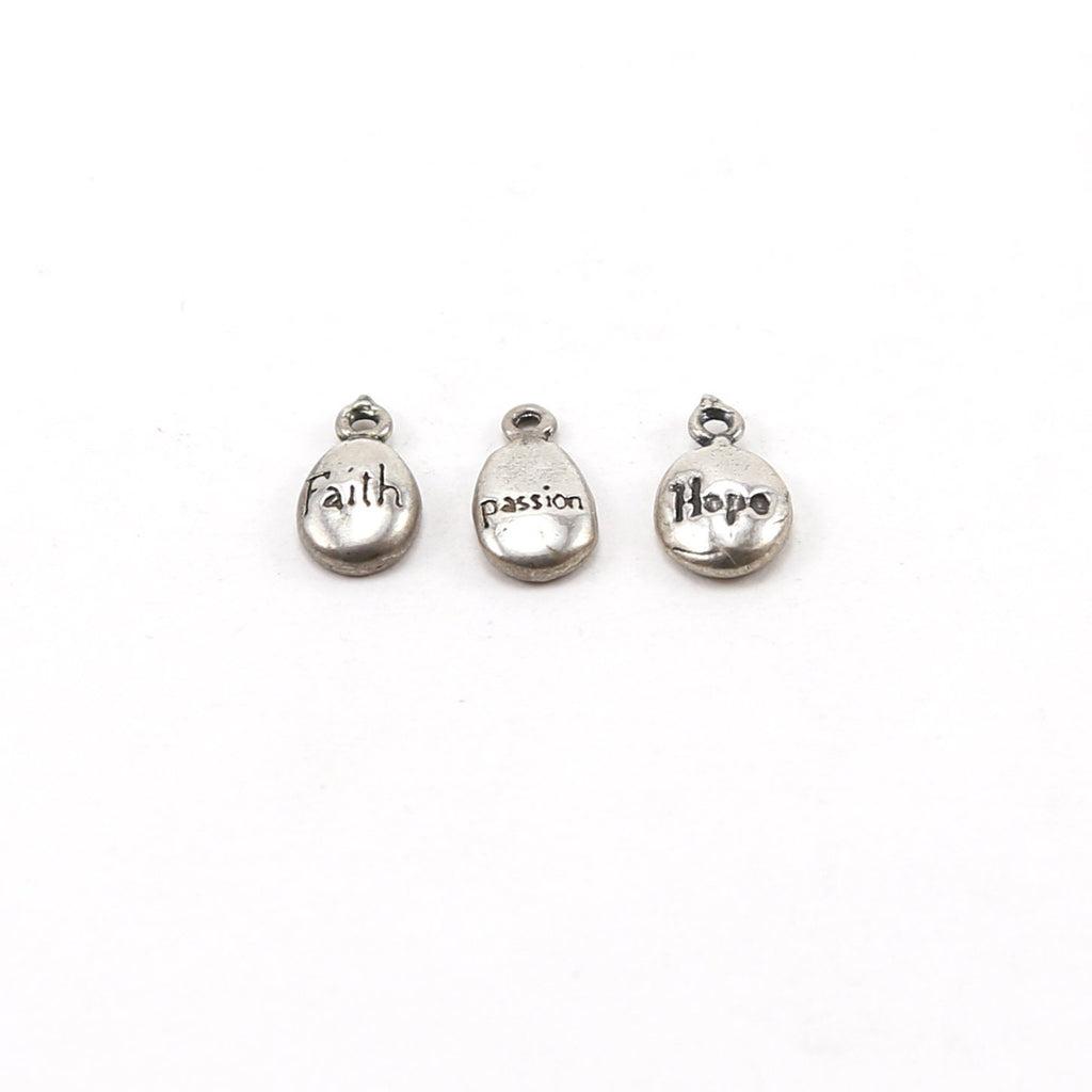 Sterling Silver Passion Faith Hope Stamped Organic Shape Rounded Oval
