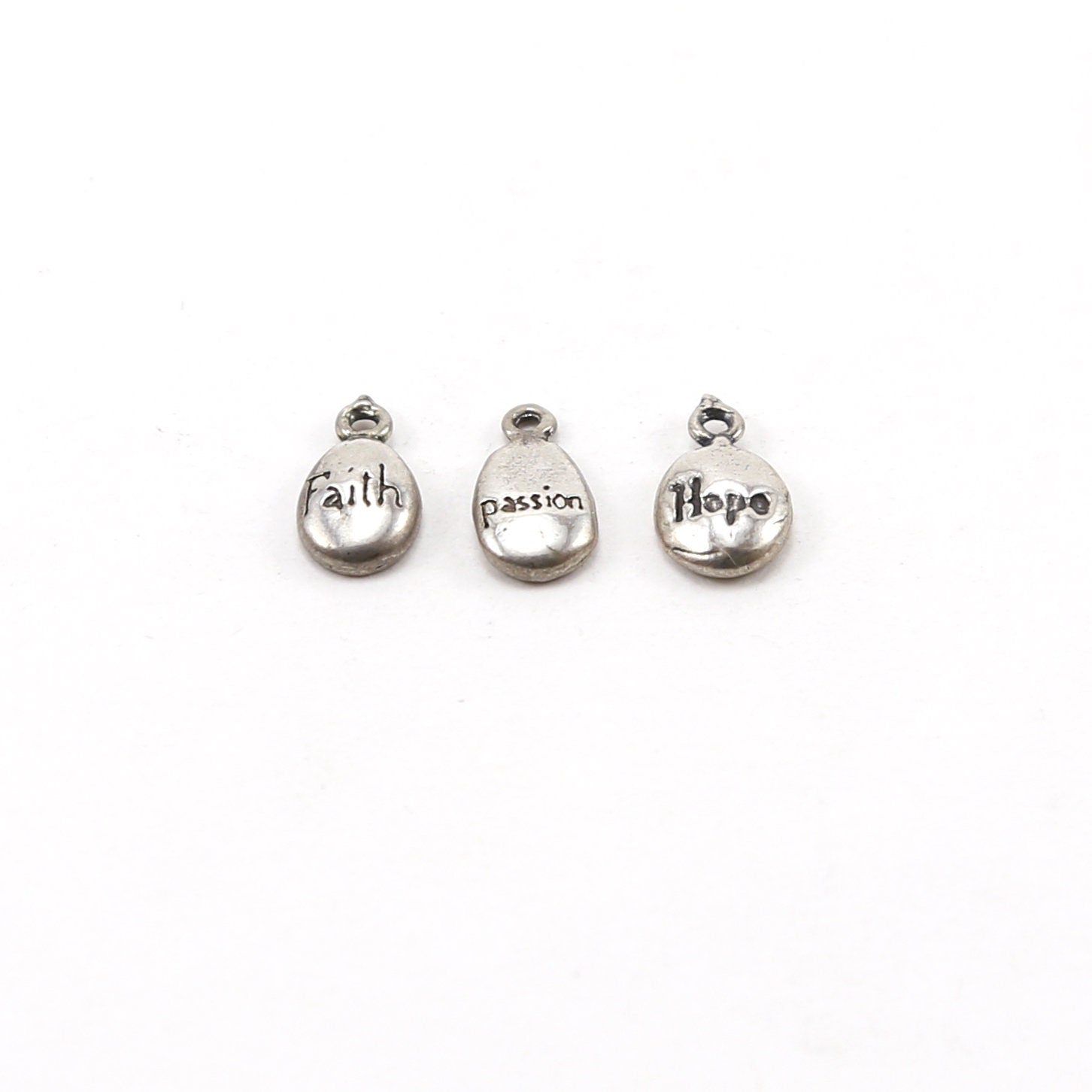 Sterling Silver Passion Faith Hope Stamped Organic Shape Rounded Oval