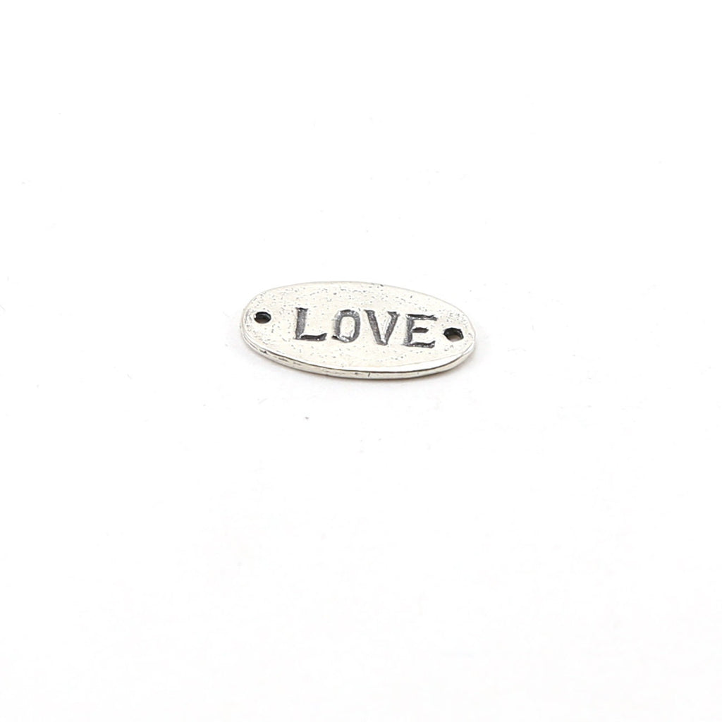 17mmx9mm Sterling Silver Love Stamped Rounded Oval Connector Charm Inspiration