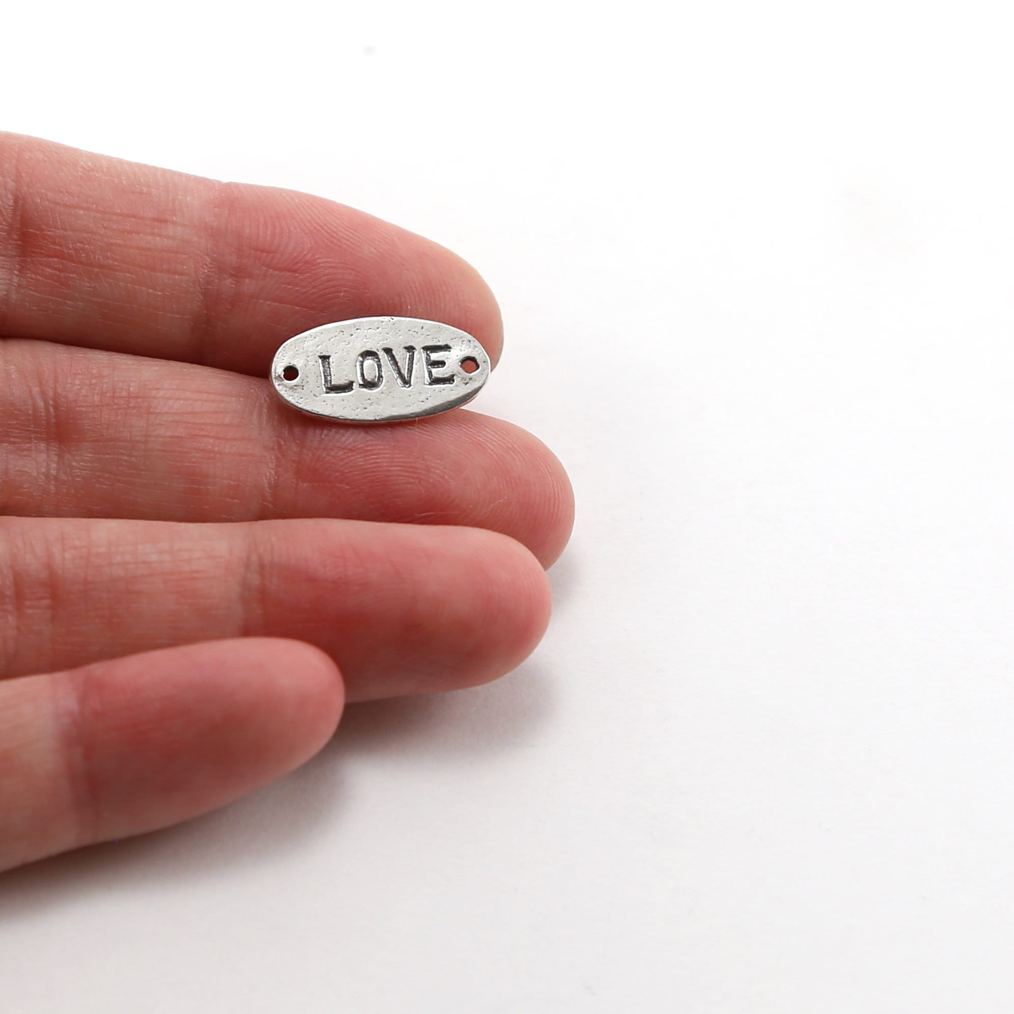 Sterling Silver Love Stamped Rounded Oval Connector Charm Inspiration