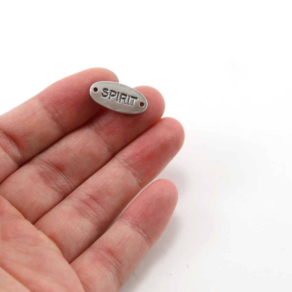 18mmx9mm Sterling Silver Spirit Stamped Rounded Oval Connector Charm