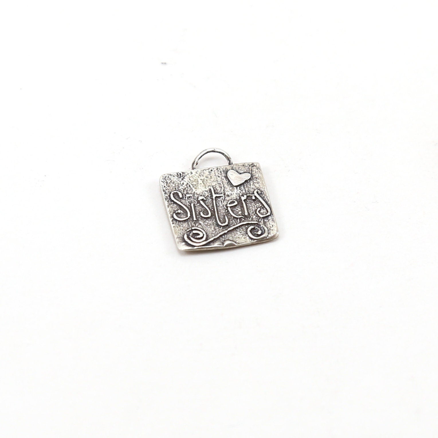 18mmx 15mm Sterling Silver Whimsical Sisters with Heart and Swirl Love Charm