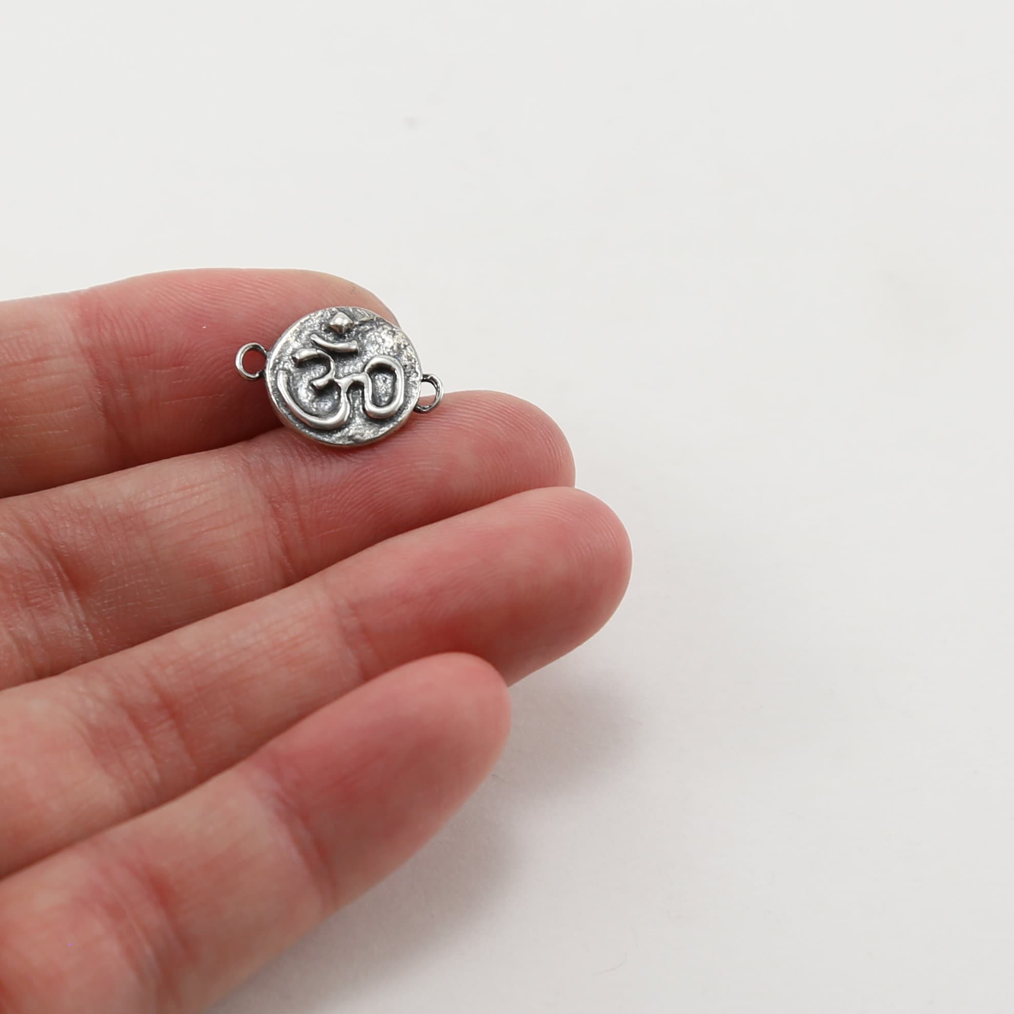 Sterling Silver Raised Om Ohm Buddha Mantra Yoga Charm Single Loop