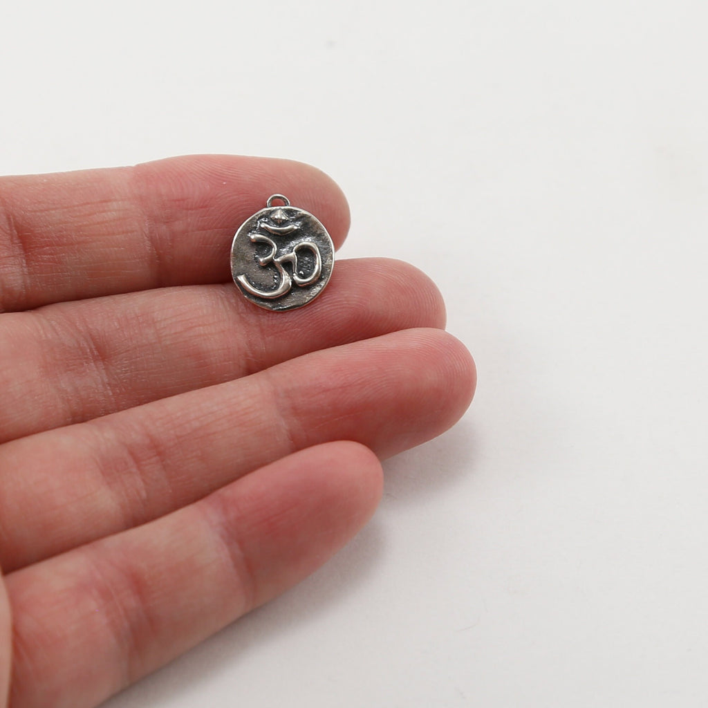 Sterling Silver Raised Om Ohm Buddha Mantra Yoga Charm Single Loop
