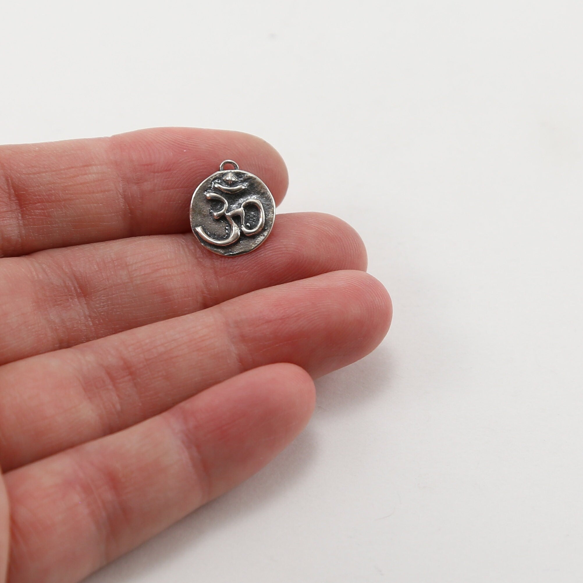 Sterling Silver Raised Om Ohm Buddha Mantra Yoga Charm Single Loop