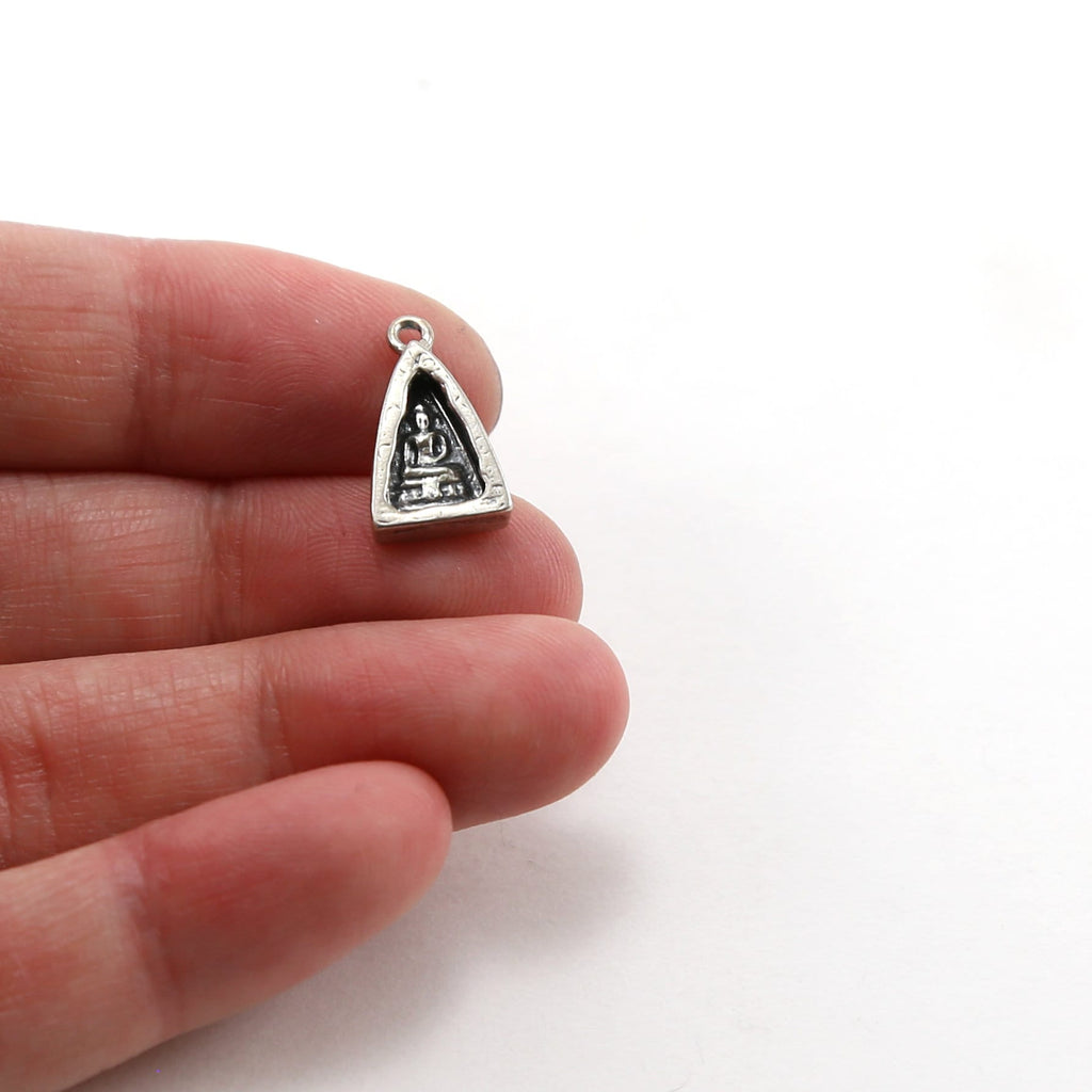 15mmx9mm Sterling Silver Buddha Sitting in Triangle Yoga Charm Ohm Meditation