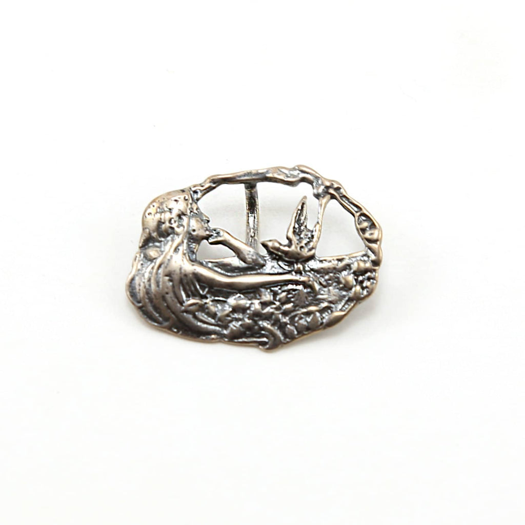 28mmx20mm Sterling Silver Maiden Mermaid with Dove with Floral Accents Oval