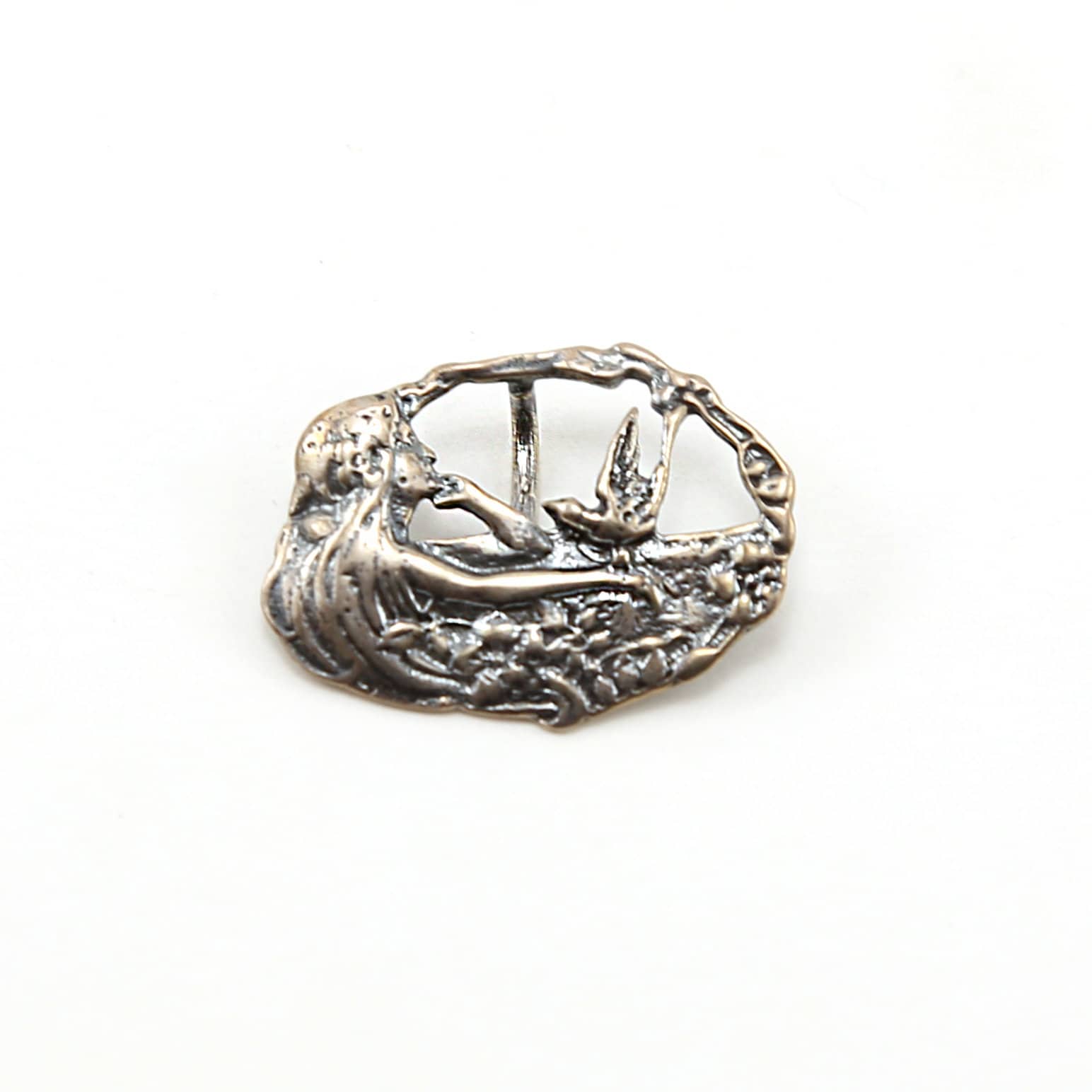 28mmx20mm Sterling Silver Maiden Mermaid with Dove with Floral Accents Oval