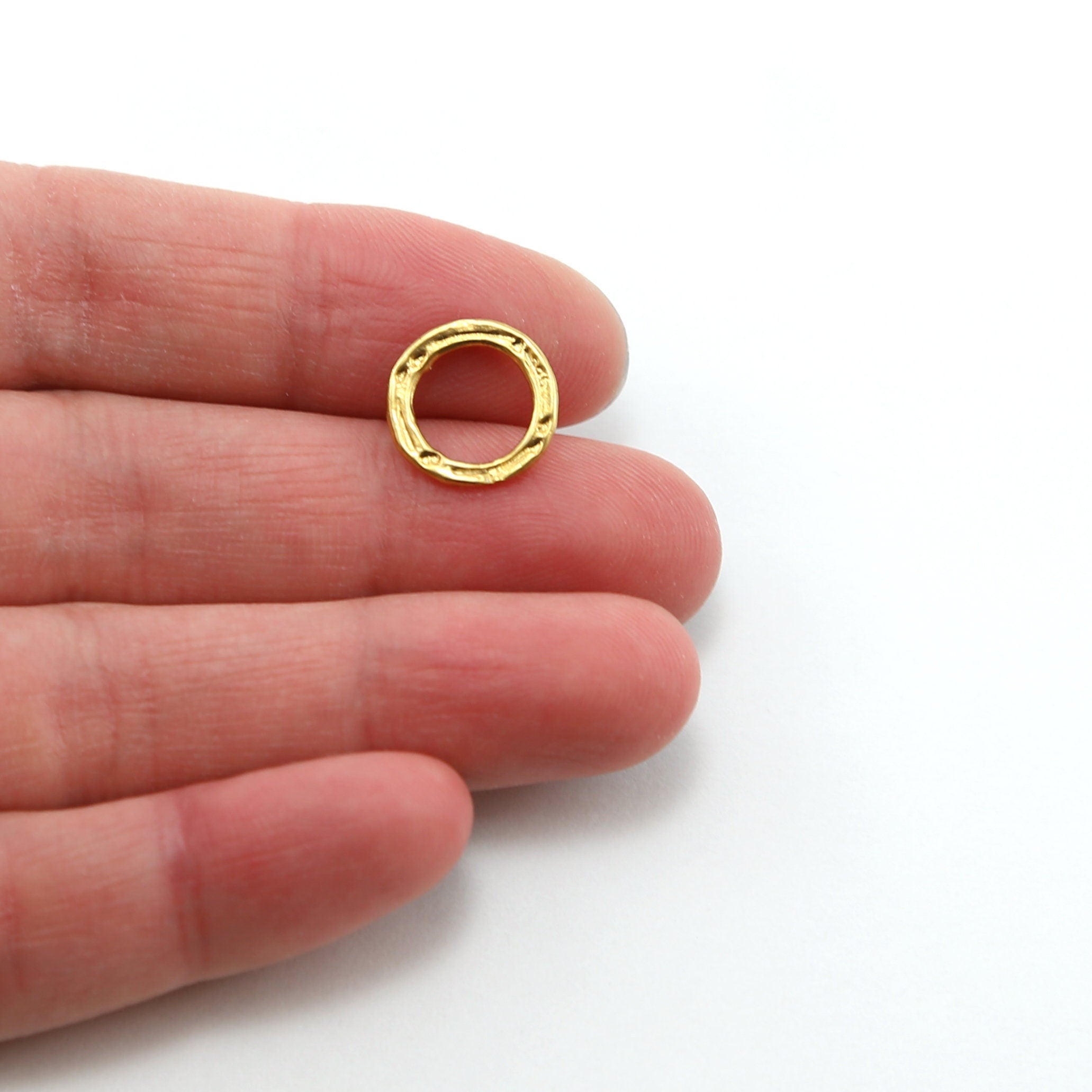 12mm Sterling Silver or Vermeil Small Hammered Textured Open Circle Connector