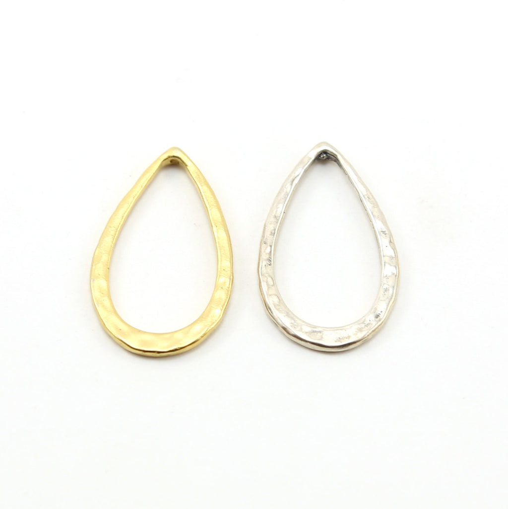 34mmx20mm Sterling Silver or Vermeil Hammered Textured Medium Teardrop Top