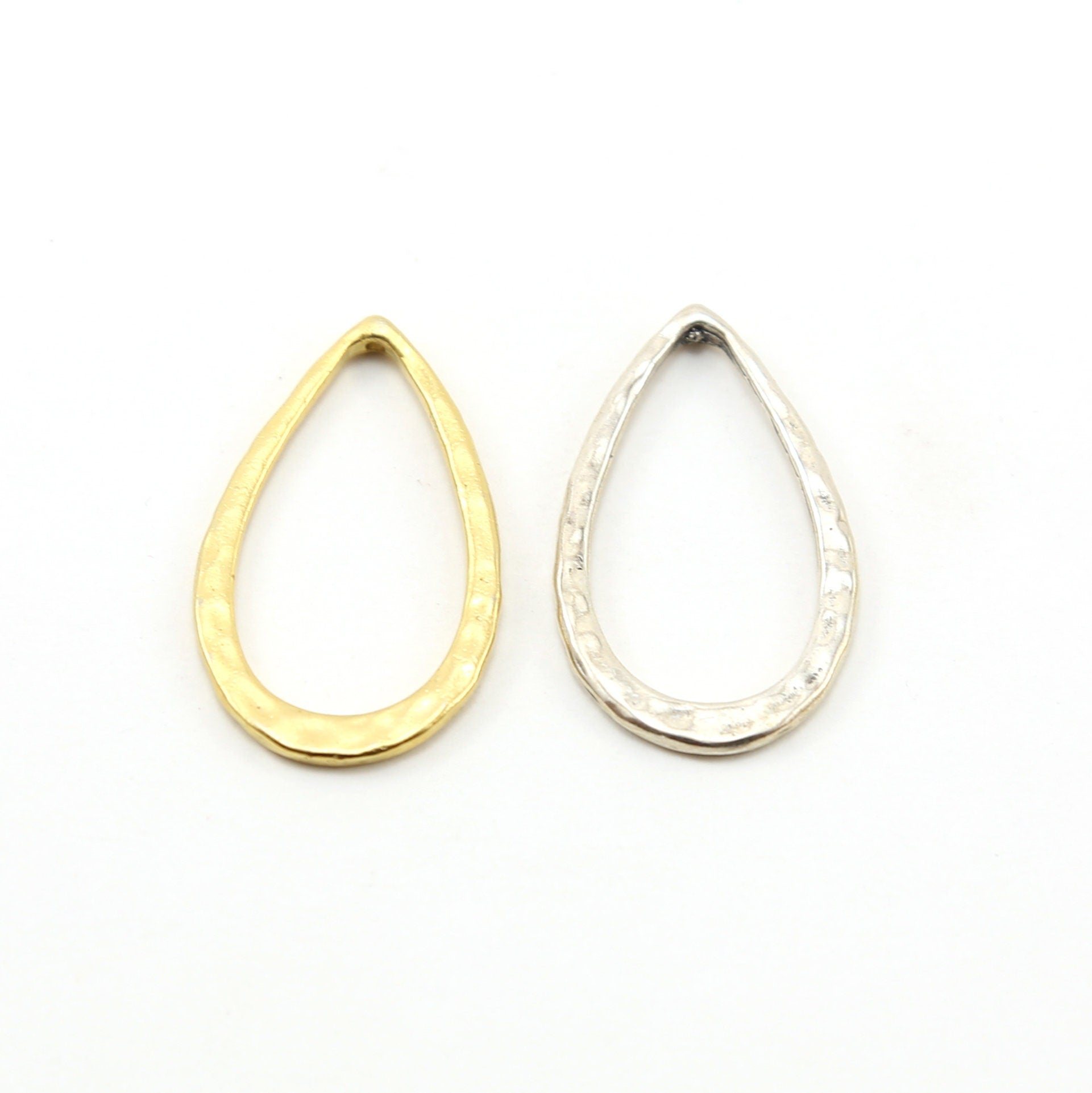 34mmx20mm Sterling Silver or Vermeil Hammered Textured Medium Teardrop Top