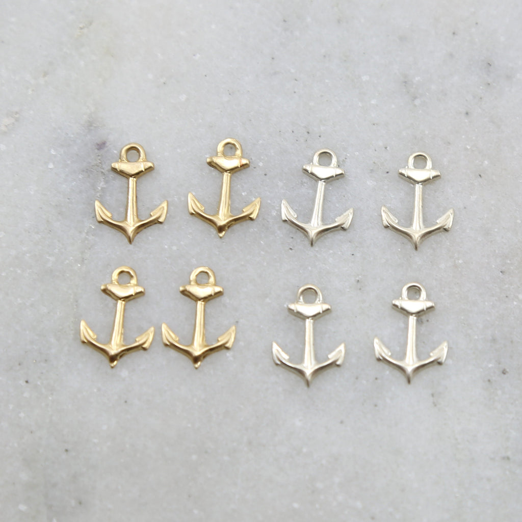Sterling Silver or 14K Gold Filled Dainty Tiny Anchor Charms (4pc)
