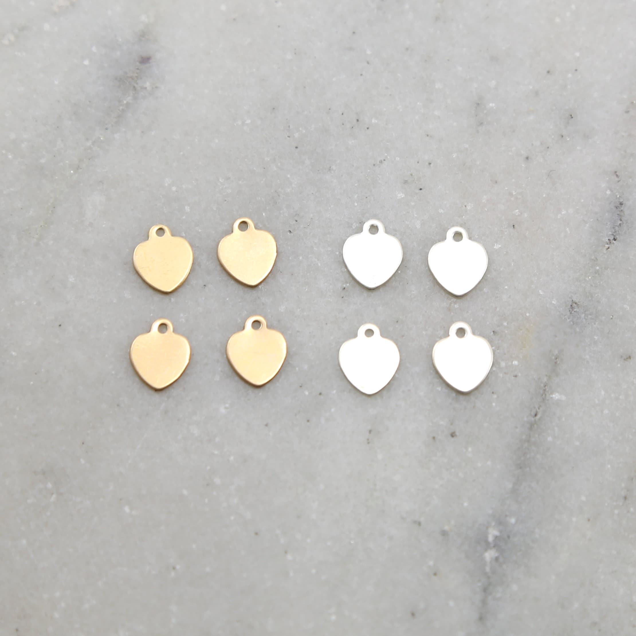 Sterling Silver or 14K Gold Filled Dainty Tiny Flat Heart Charms (4pc)