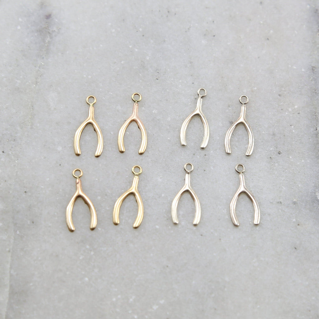 Sterling Silver or 14K Gold Filled Dainty Tiny Wishbone Charms (4pc)